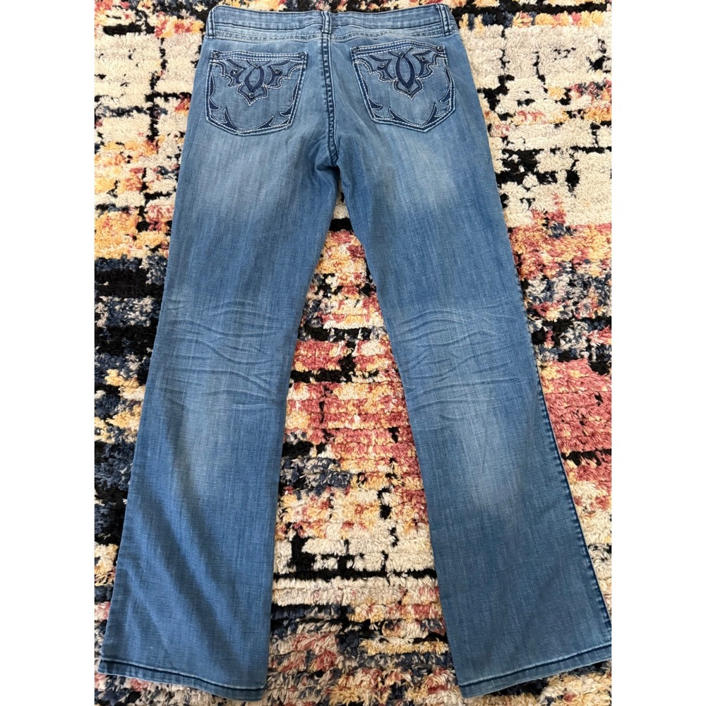 Rock 47 by Wrangler Womens Ultra Low Rise Bootcut Jeans Blue Embroidered 33x31